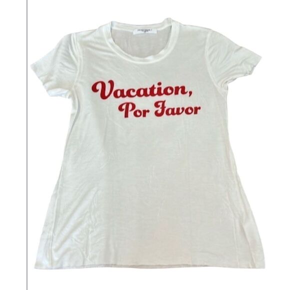 Project Social T Tops - NWOT Project Social T size small “Vacation Por Favor” graphic thin white shirt